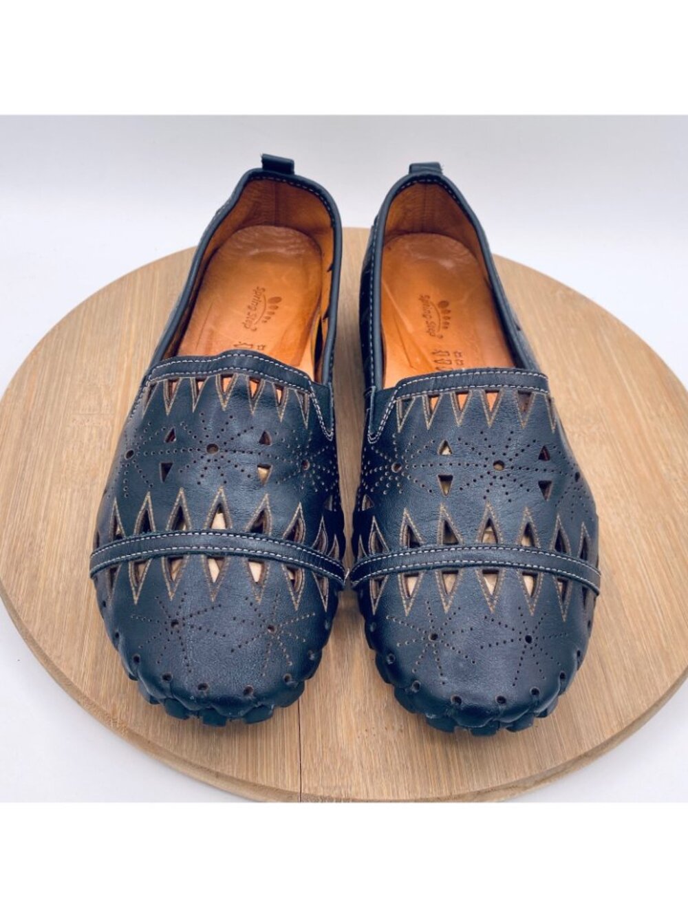 Spring Step Shoes Womens 10 41 Black Leather Perforated Loafers Artisan Boho - Picture 3 of 10